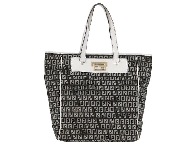 FENDI Zucchino Canvas Tote Bag Schwarz Grau Auth ka2926 Braun - Ansicht 13