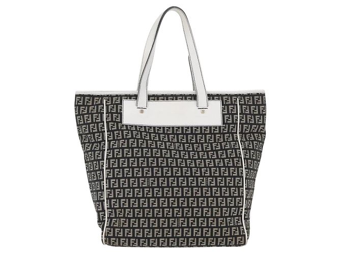 FENDI Zucchino Canvas Tote Bag Schwarz Grau Auth ka2926 Braun - Ansicht 3