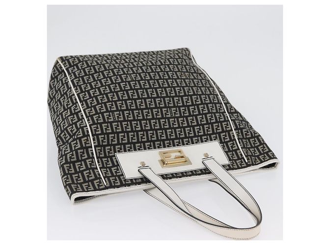 FENDI Zucchino Canvas Tote Bag Schwarz Grau Auth ka2926 Braun - Ansicht 7