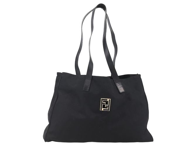 Borsa Tote FENDI in nylon nero e oro Auth th6603 D'oro - vista 13