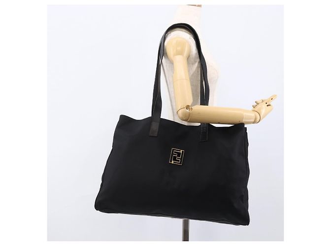 Borsa Tote FENDI in nylon nero e oro Auth th6603 D'oro - vista 24