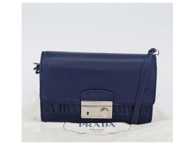 Prada Borsa a Spalla in Pelle Blu Argento Auth bs33613 - vista 12