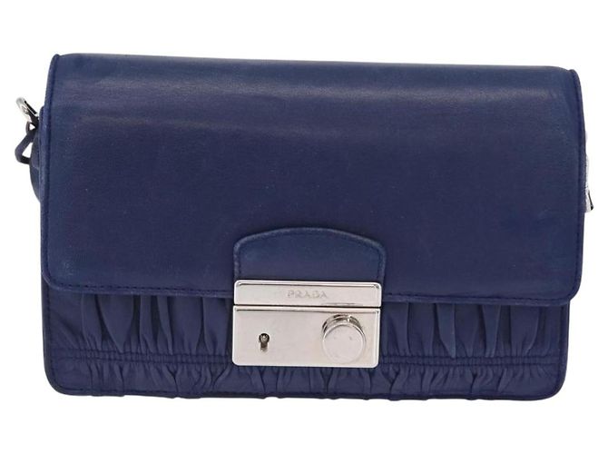 Prada Borsa a Spalla in Pelle Blu Argento Auth bs33613 - vista 13