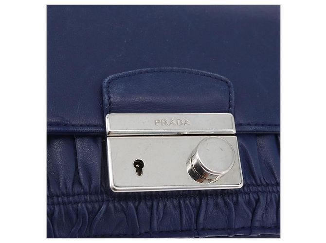 Prada Borsa a Spalla in Pelle Blu Argento Auth bs33613 - vista 19