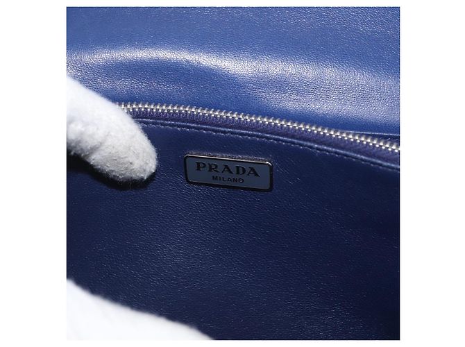 Prada Borsa a Spalla in Pelle Blu Argento Auth bs33613 - vista 20