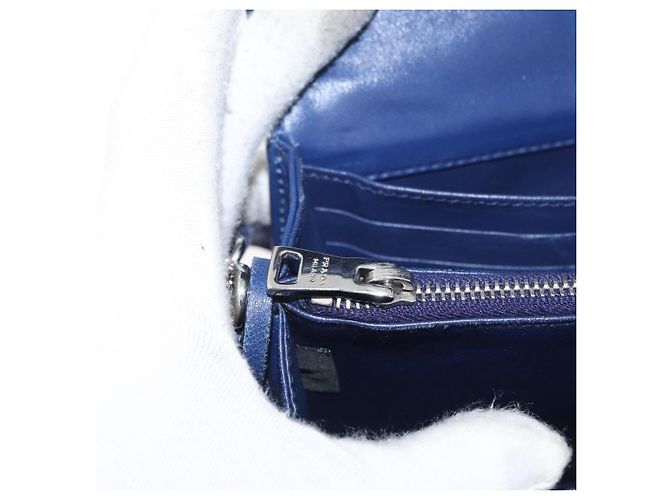 Prada Borsa a Spalla in Pelle Blu Argento Auth bs33613 - vista 27