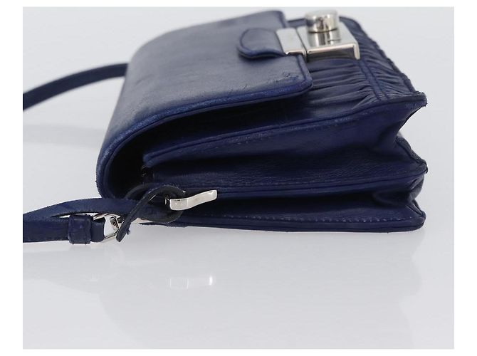 Prada Borsa a Spalla in Pelle Blu Argento Auth bs33613 - vista 4