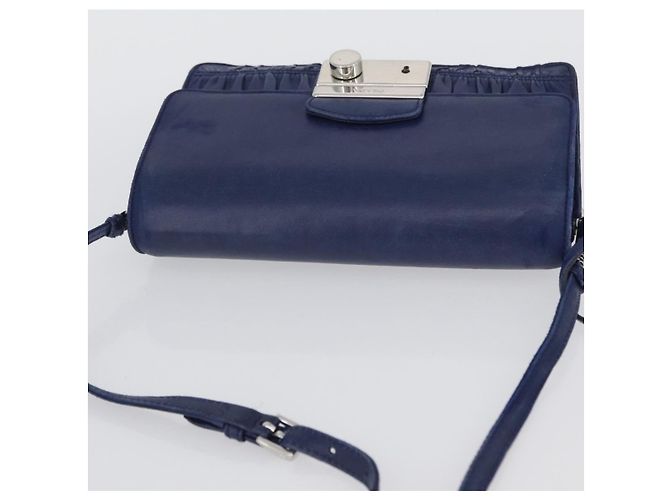 Prada Borsa a Spalla in Pelle Blu Argento Auth bs33613 - vista 6
