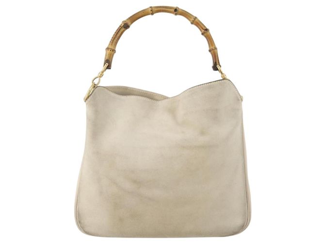 Bamboo Borsa a Spalla GUCCI in Camoscio Avorio Oro 001 2113 Auth fm5113 D'oro Crudo - vista 13