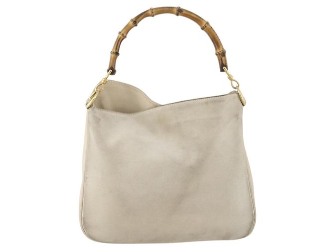 Bamboo Borsa a Spalla GUCCI in Camoscio Avorio Oro 001 2113 Auth fm5113 D'oro Crudo - vista 2