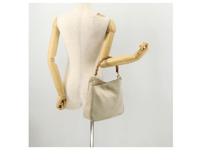 Bamboo Borsa a Spalla GUCCI in Camoscio Avorio Oro 001 2113 Auth fm5113 D'oro Crudo - vista 21