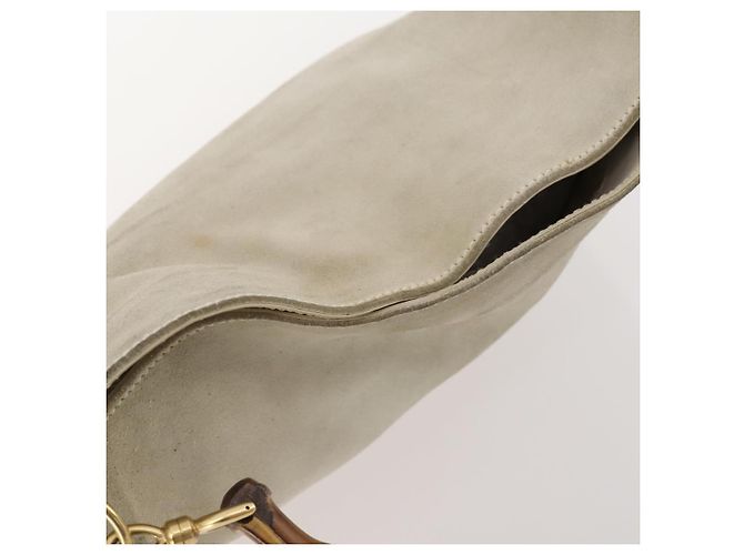 Bamboo Borsa a Spalla GUCCI in Camoscio Avorio Oro 001 2113 Auth fm5113 D'oro Crudo - vista 6