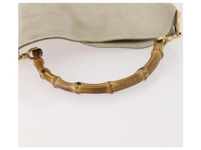 Bamboo Borsa a Spalla GUCCI in Camoscio Avorio Oro 001 2113 Auth fm5113 D'oro Crudo - vista 7