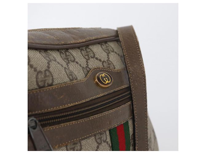 Borsa a Spalla Gucci GG Supreme Web Sherry Line PVC Beige Oro Auth BA11250 D'oro - vista 10