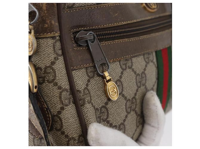 Borsa a Spalla Gucci GG Supreme Web Sherry Line PVC Beige Oro Auth BA11250 D'oro - vista 18