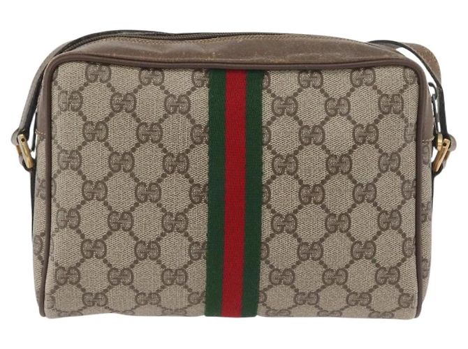Borsa a Spalla Gucci GG Supreme Web Sherry Line PVC Beige Oro Auth BA11250 D'oro - vista 2