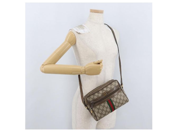 Borsa a Spalla Gucci GG Supreme Web Sherry Line PVC Beige Oro Auth BA11250 D'oro - vista 23