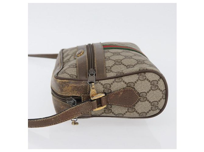 Borsa a Spalla Gucci GG Supreme Web Sherry Line PVC Beige Oro Auth BA11250 D'oro - vista 4