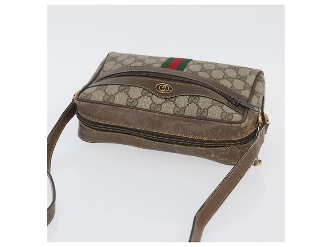 Borsa a Spalla Gucci GG Supreme Web Sherry Line PVC Beige Oro Auth BA11250 D'oro - vista 6