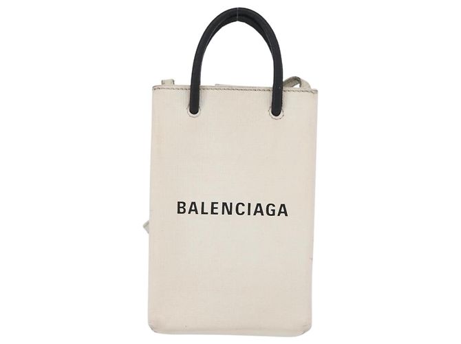 Borsa a spalla in pelle bianca BALENCIAGA con supporto per telefono, 593826 Auth hk3545 Bianco - vista 13