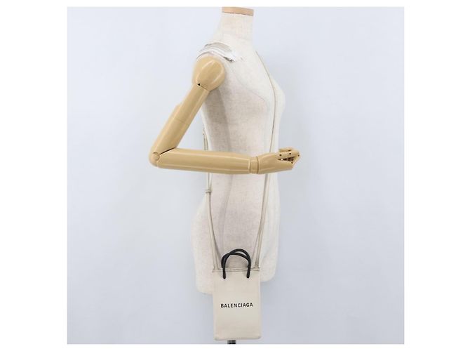 Borsa a spalla in pelle bianca BALENCIAGA con supporto per telefono, 593826 Auth hk3545 Bianco - vista 22