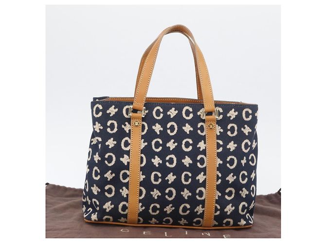 Céline Borsa a mano in tela Macadam C di CELINE, blu navy e oro, autentica BSZ358V D'oro - vista 12