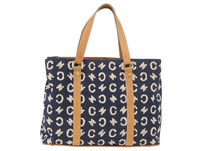 Céline Borsa a mano in tela Macadam C di CELINE, blu navy e oro, autentica BSZ358V D'oro - vista 13