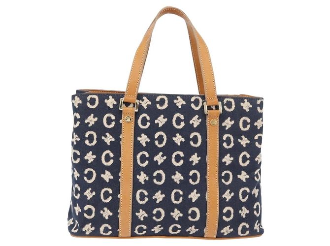 Céline Borsa a mano in tela Macadam C di CELINE, blu navy e oro, autentica BSZ358V D'oro - vista 2