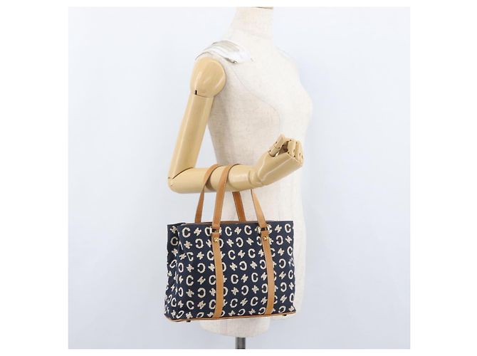 Céline Borsa a mano in tela Macadam C di CELINE, blu navy e oro, autentica BSZ358V D'oro - vista 26