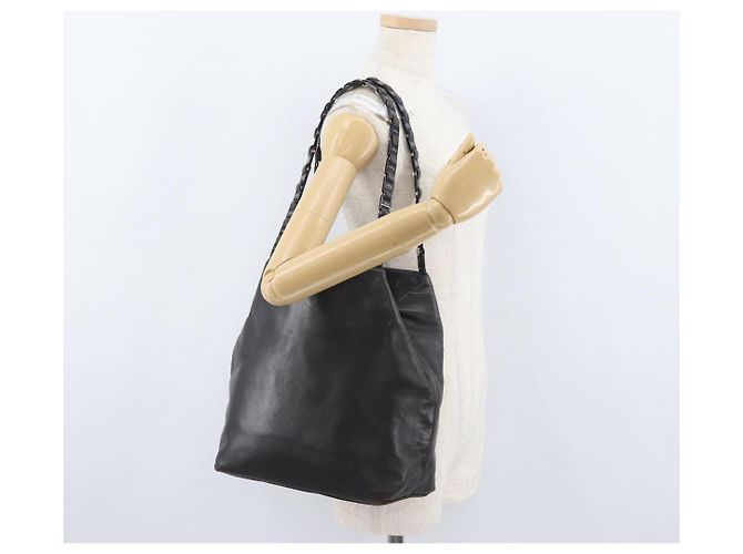 Borsa a spalla Vala Chain in pelle nera e argento di Salvatore Ferragamo Auth BA11227 Nero - vista 20