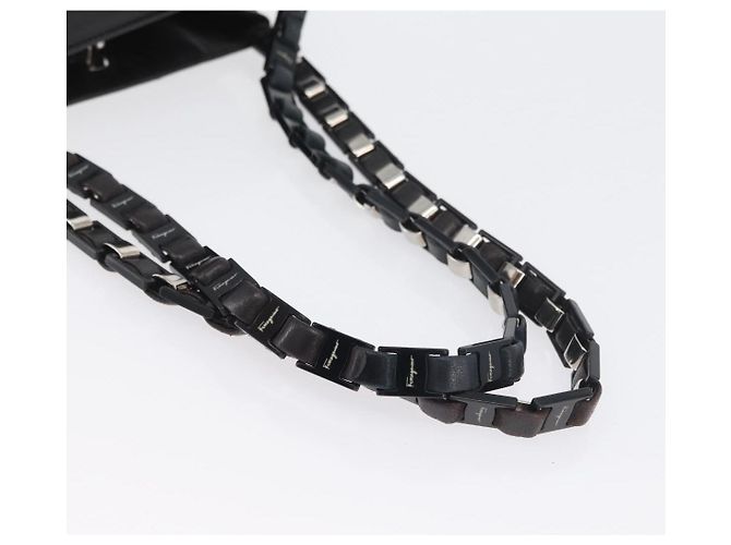 Borsa a spalla Vala Chain in pelle nera e argento di Salvatore Ferragamo Auth BA11227 Nero - vista 7