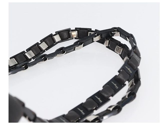 Borsa a spalla Vala Chain in pelle nera e argento di Salvatore Ferragamo Auth BA11227 Nero - vista 8