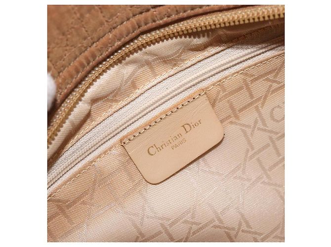 Christian Dior Borsa Lady Dior Canage in nylon marrone e oro Auth bs33840 D'oro - vista 11