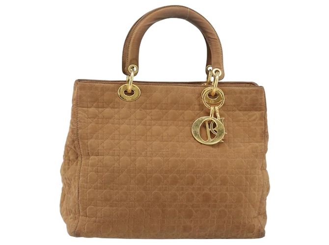 Christian Dior Borsa Lady Dior Canage in nylon marrone e oro Auth bs33840 D'oro - vista 13