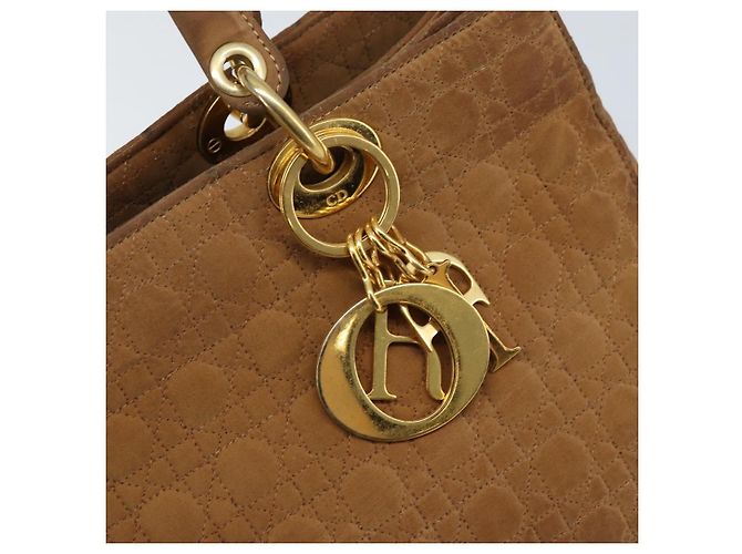 Christian Dior Borsa Lady Dior Canage in nylon marrone e oro Auth bs33840 D'oro - vista 17