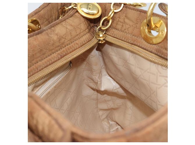 Christian Dior Borsa Lady Dior Canage in nylon marrone e oro Auth bs33840 D'oro - vista 18