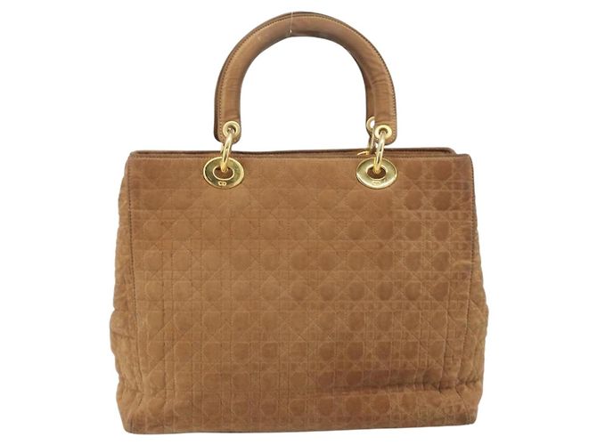 Christian Dior Borsa Lady Dior Canage in nylon marrone e oro Auth bs33840 D'oro - vista 2