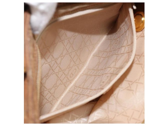 Christian Dior Borsa Lady Dior Canage in nylon marrone e oro Auth bs33840 D'oro - vista 21