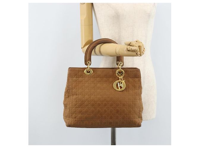 Christian Dior Borsa Lady Dior Canage in nylon marrone e oro Auth bs33840 D'oro - vista 23