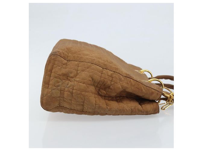 Christian Dior Borsa Lady Dior Canage in nylon marrone e oro Auth bs33840 D'oro - vista 3