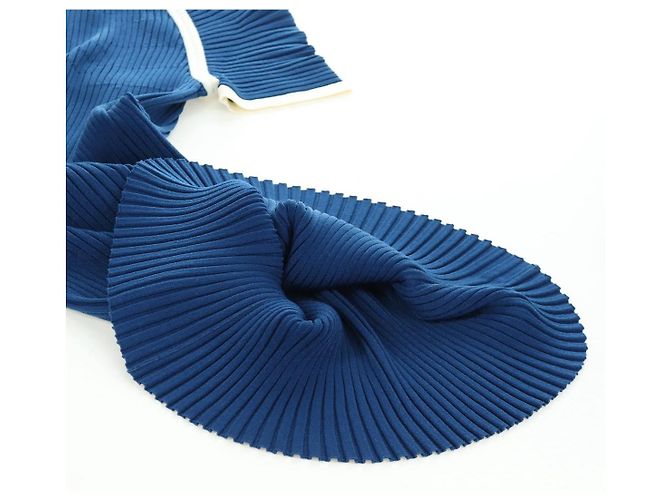 CHANEL Rippstrickkleid Cupra Blau CC Auth 158555M - Ansicht 12
