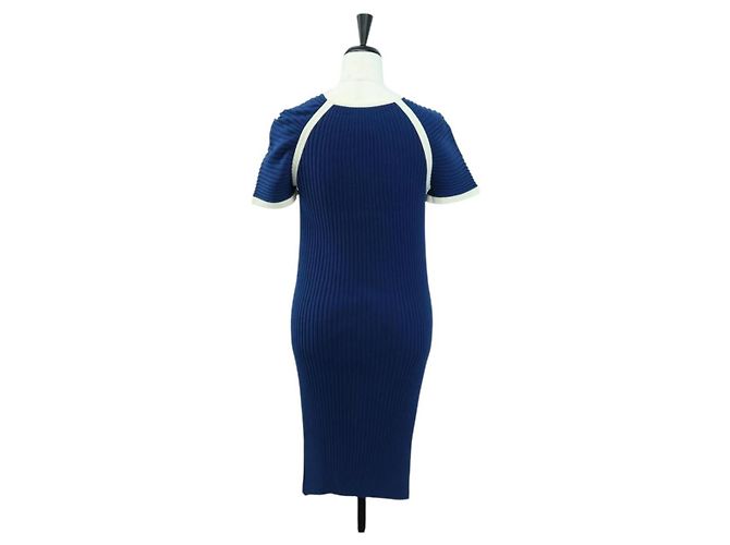CHANEL Rippstrickkleid Cupra Blau CC Auth 158555M - Ansicht 2