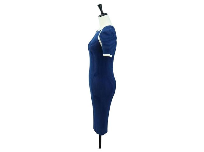 CHANEL Rippstrickkleid Cupra Blau CC Auth 158555M - Ansicht 3