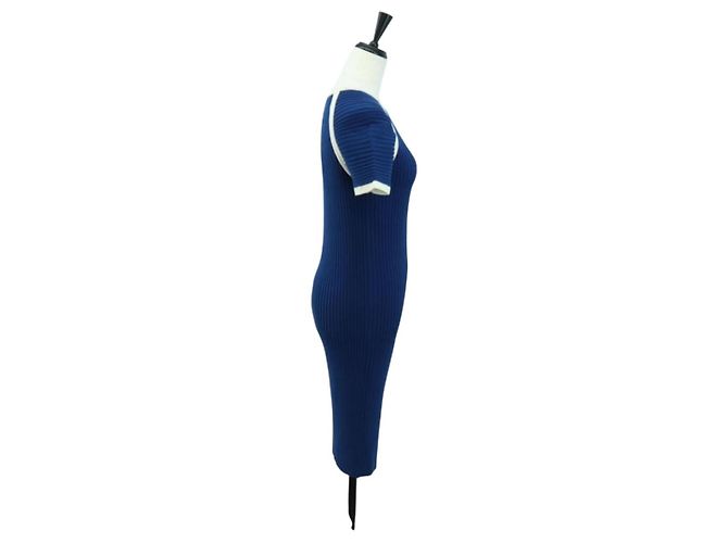 CHANEL Rippstrickkleid Cupra Blau CC Auth 158555M - Ansicht 4