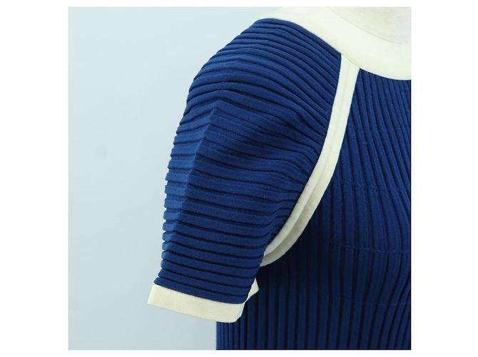 CHANEL Rippstrickkleid Cupra Blau CC Auth 158555M - Ansicht 5