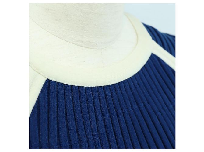 CHANEL Rippstrickkleid Cupra Blau CC Auth 158555M - Ansicht 6