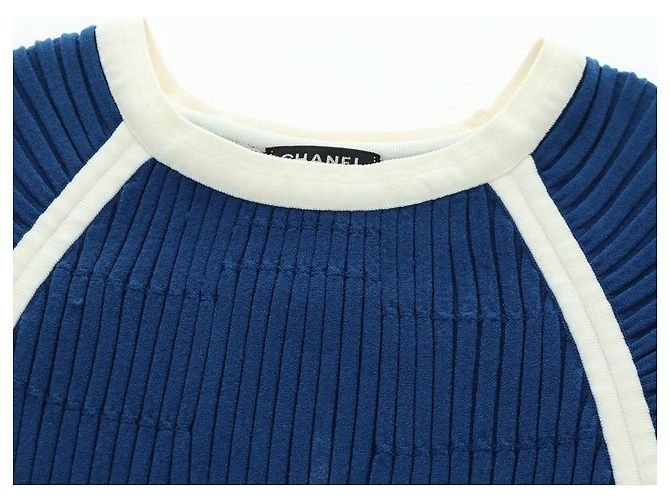 CHANEL Rippstrickkleid Cupra Blau CC Auth 158555M - Ansicht 8