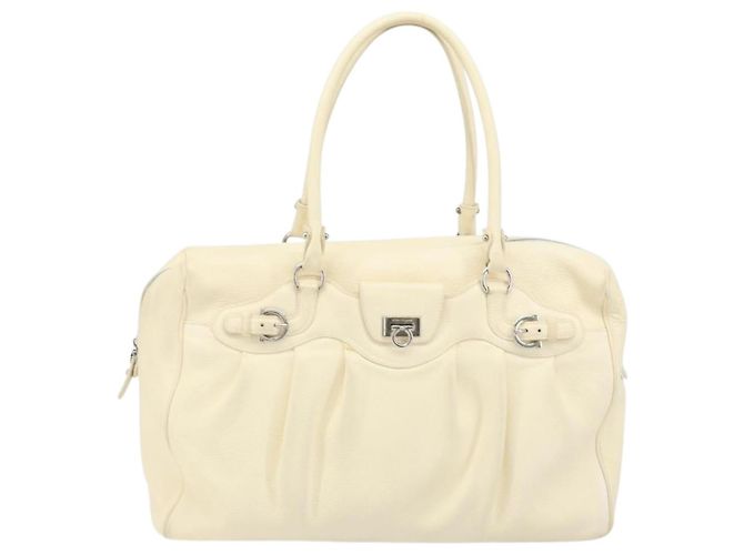 Sac à main Gancini en cuir blanc et argent de Salvatore Ferragamo Auth 166988 Argenté - vue 13