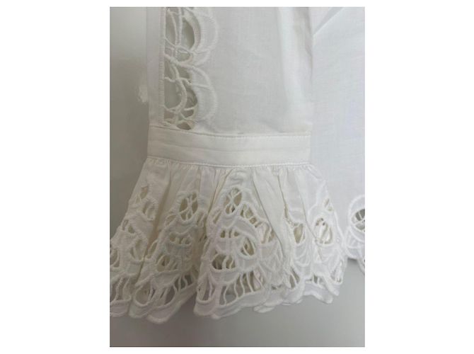 Anne Fontaine Blusa bianca in cotone con ricami e volant Bianco - vista 10