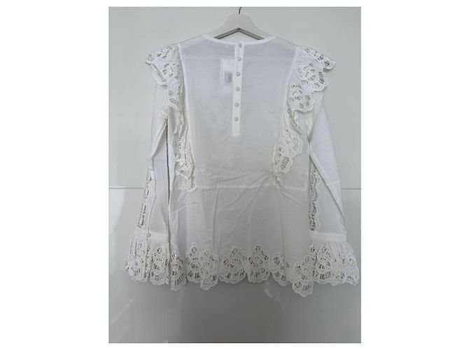 Anne Fontaine Blusa bianca in cotone con ricami e volant Bianco - vista 11